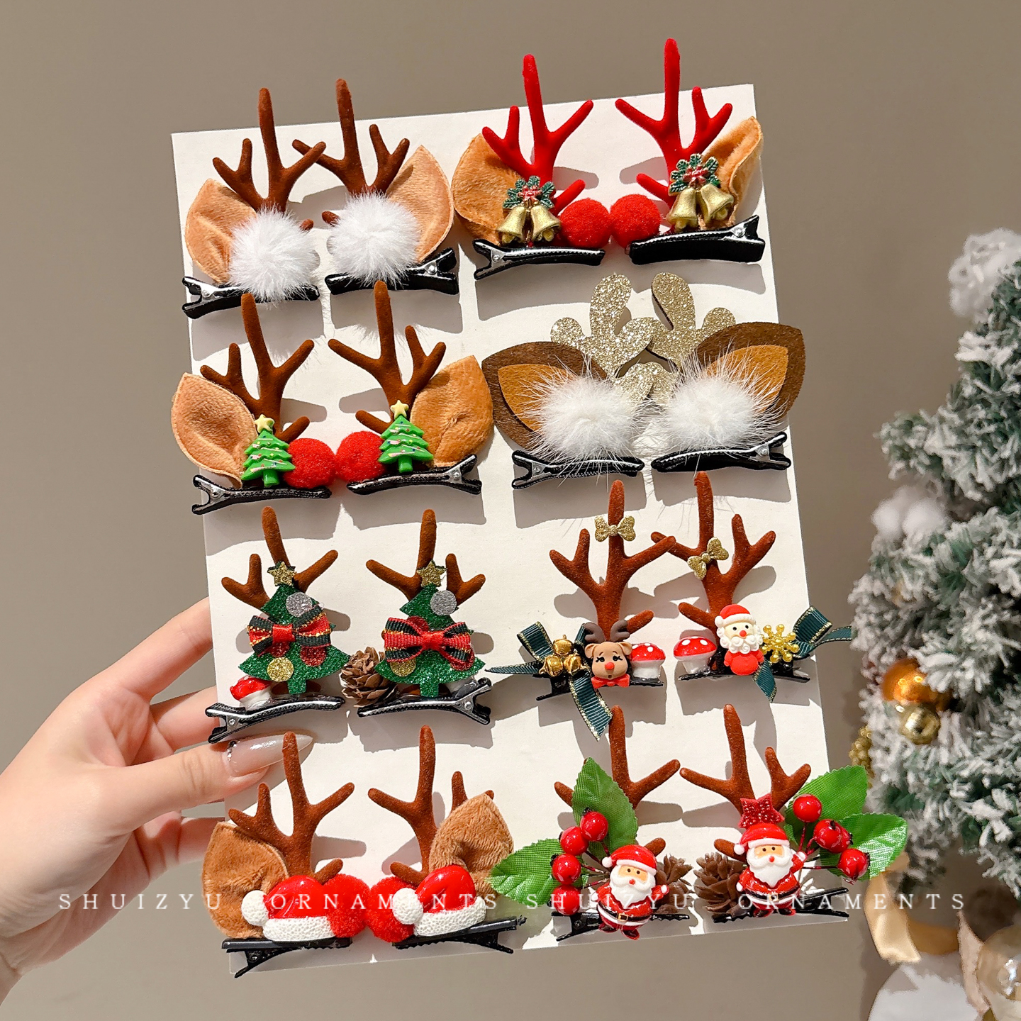 圣诞节红色鹿角发夹拍照道具装扮饰品成人发卡发饰可爱小礼物头饰