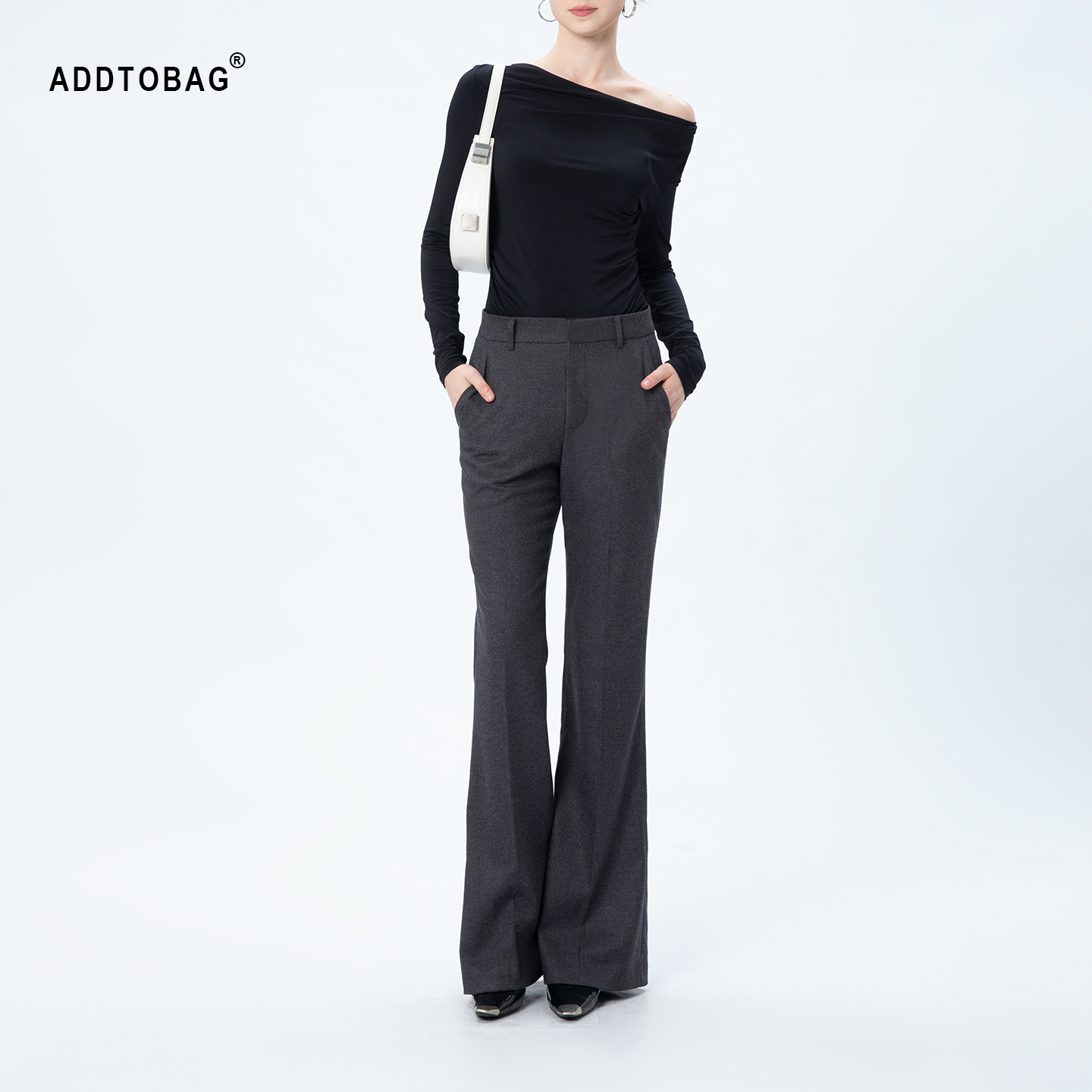 ADDTOBAG【奢感】秋冬羊毛混纺西裤极简老钱高腰直筒微喇垂感长裤