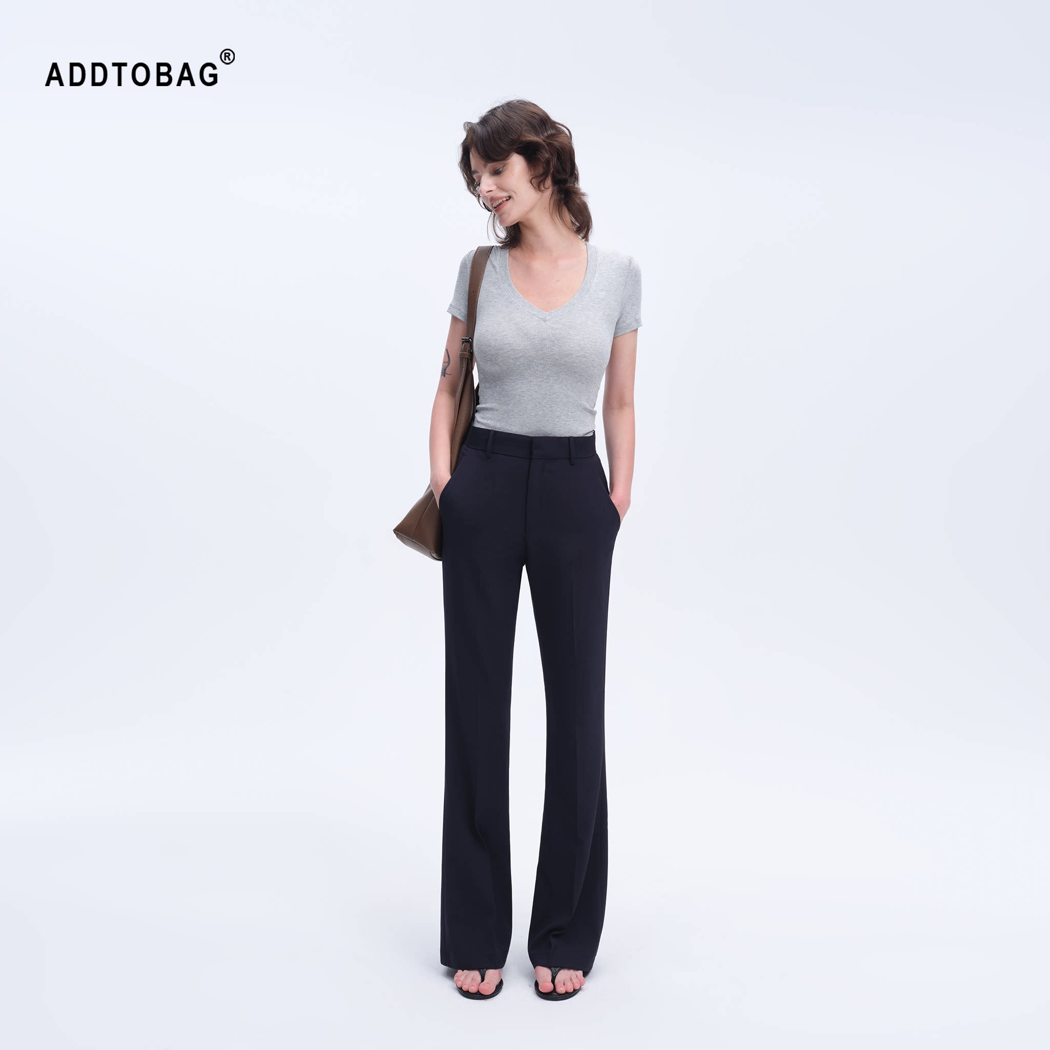 ADDTOBAG 通勤王/轻薄若无夏季显瘦遮胯醋酸直筒微喇休闲西装裤女