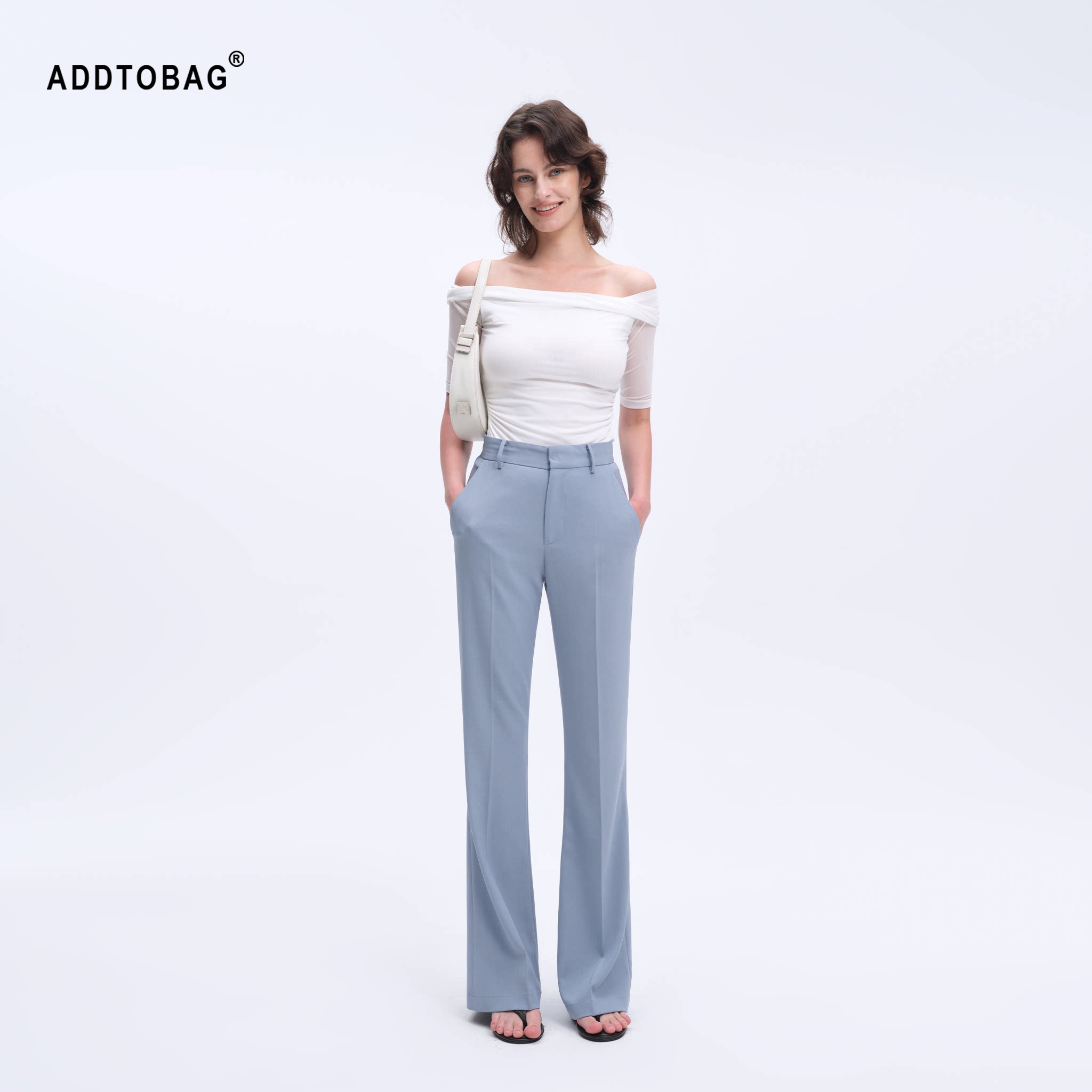 ADDTOBAG「通勤王/澄澈蓝」夏季薄款醋酸高腰直筒垂感微喇西裤女图片