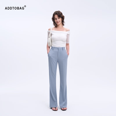 ADDTOBAG「通勤王/澄澈蓝」夏季薄款醋酸高腰直筒垂感微喇西裤女