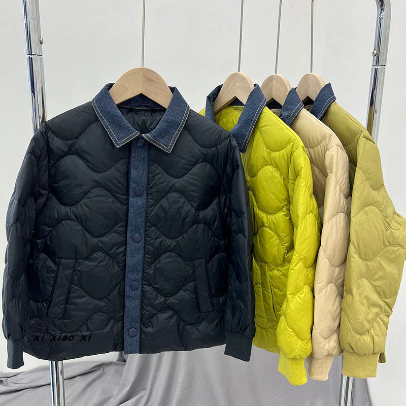 2024秋冬冬季新款儿童羽绒服牛仔衬衫领男童90绒保暖时尚外套