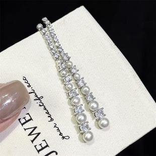 许我耀眼同款 耳坠 诸暨淡水珍珠耳饰S925银针显瘦脸闪亮锆石长款