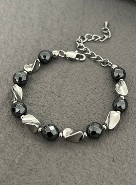 黑胆石串珠手链男女百搭嘻哈配饰简约高级感不掉色潮流饰品202