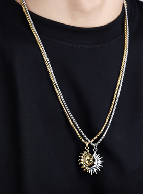 日月不对称配饰男钛钢情侣高级感项饰女百搭个性简约百搭饰品