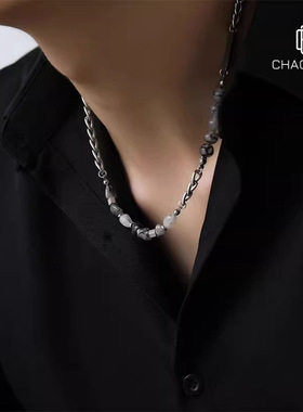 冰裂石拼接项链男轻奢潮流配饰钛钢不掉色个性百搭小众设计感饰品