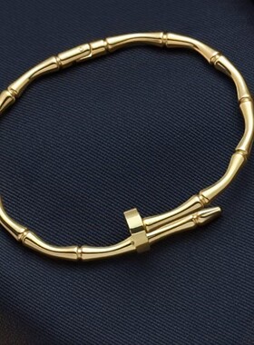 欧美ins网红18K金不锈钢竹节闭口手镯新款女式时尚百搭饰品