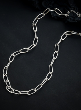 十字项链男钛钢不掉色简约设计扁椭圆回形链服装链女高级百搭饰品