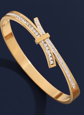 欧美流行仿蝴蝶结设计不锈钢手镯方砖钛钢手环个性潮流女款批