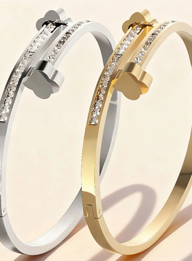 不锈钢女款钉子锆石钛钢手镯饰品三色手环时尚潮流