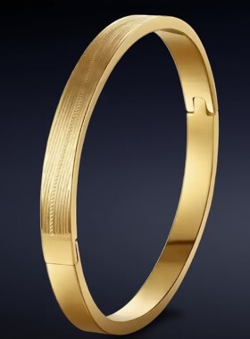 新款钛钢手镯创意简约腐蚀四叶草网格纹卡扣情侣手环不锈钢饰