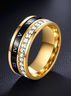 钛钢满天星罗马数字转动戒指女不锈钢不掉色小众设计指环饰品