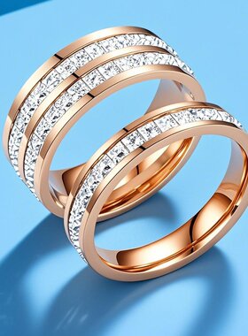 不锈钢钛钢情侣对戒ins风不掉色小众玫瑰金满天星设计时尚饰品