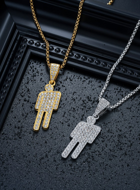 欧美项链BillieEilish同款歪头满钻吊坠潮人嘻哈hi