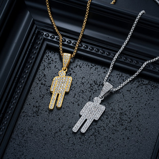 欧美项链BillieEilish同款 歪头满钻吊坠潮人嘻哈hi