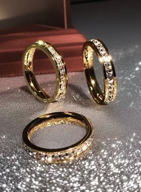 不锈钢钛钢戒指女不掉色小众设计满天星镶钻素圈ins风高级感潮