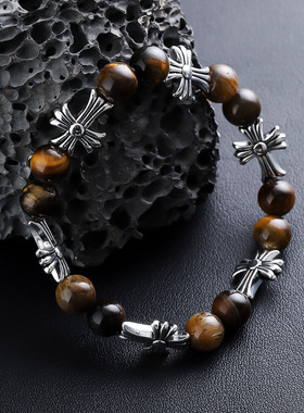 虎眼石十字架手链复古时尚百搭男女高级首饰手串设计感强饰品