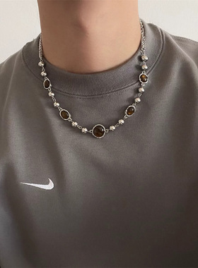 虎眼石项链男夏季不掉色简约新款饰品女高级感嘻哈潮配饰百搭吊坠