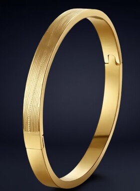 新款钛钢手镯创意简约腐蚀四叶草网格纹卡扣情侣手环不锈钢饰