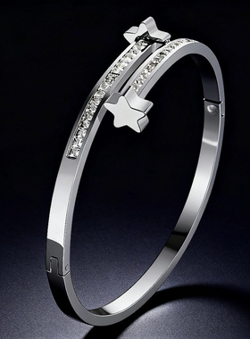 不锈钢女款钉子锆石钛钢手镯饰品三色手环时尚潮流