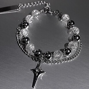 直销冰裂珠双层手链男潮小众设计情侣星芒串珠手饰时尚 饰品