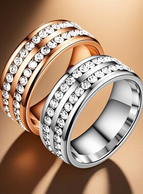 不锈钢戒指女法式ins风不掉色钛钢指环镶钻小众设计饰品手饰