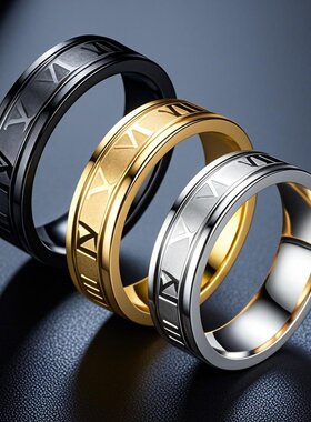 不锈钢戒指欧美女钛钢指环6mm宽罗马数字戒指风时尚男潮腐蚀