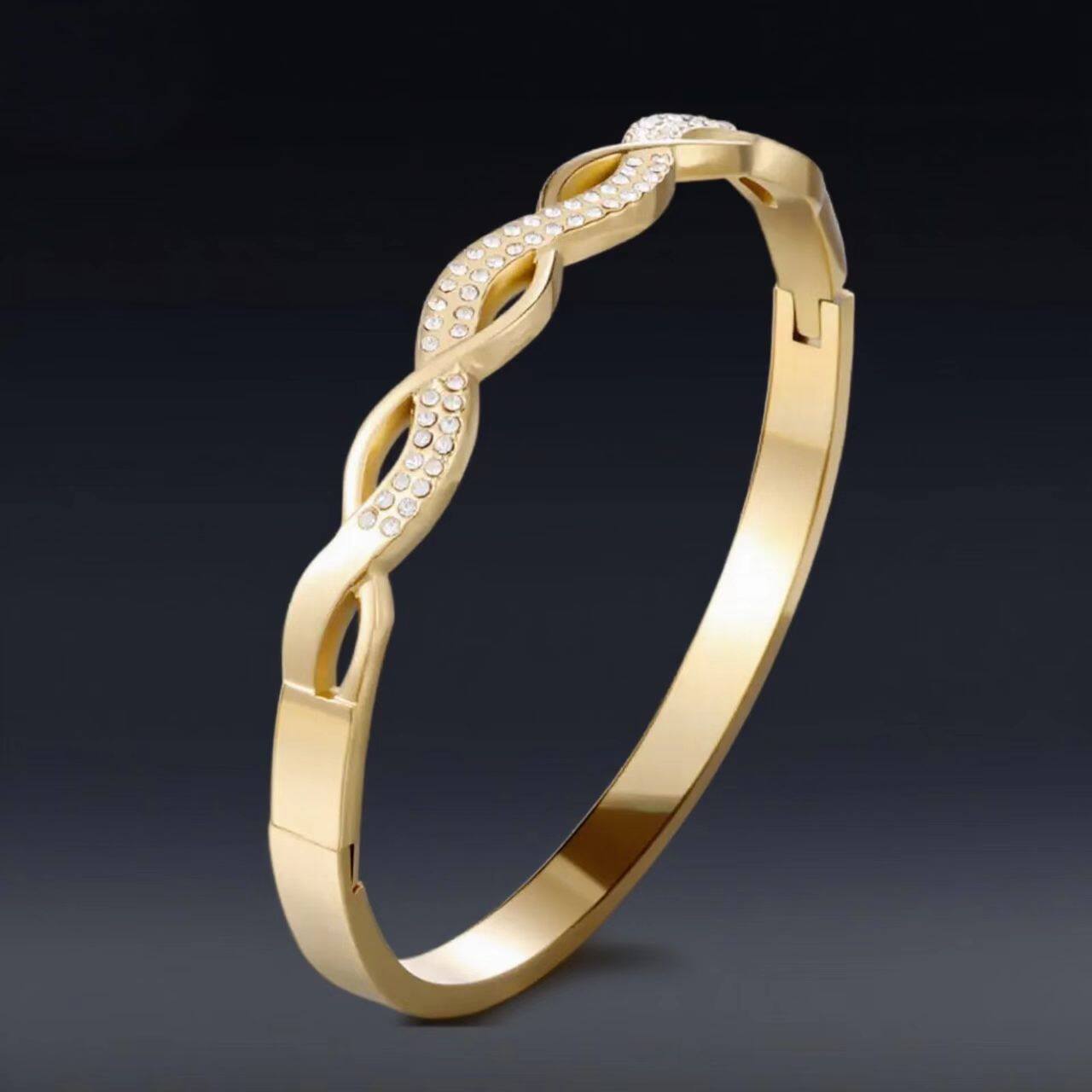 韩版新款麻花手镯欧美ins满钻镂空交叉几何时尚简约个性手链潮