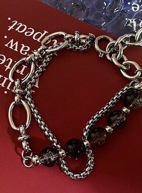 裂纹珠双层手链钛钢不掉色高级感百搭配饰女小众嘻哈简约饰品手饰