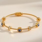 轻奢女轻奢镶钻ins风小众手环 钛钢恶魔之眼手镯 欧美个性 时尚