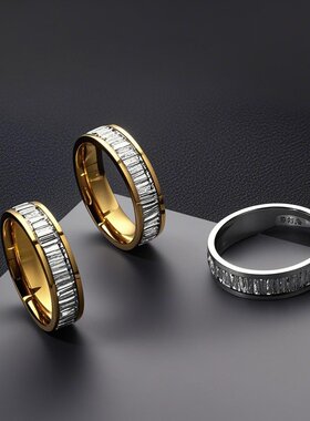 欧美时尚个性风潮不锈钢戒指简约大气镶钻钛钢戒指女饰品