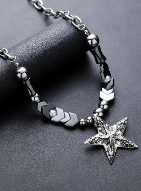五角星钛钢项链男黑胆石甜酷朋克哥特欧美小众毛衣链女装饰品
