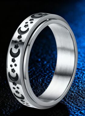 不锈钢戒指欧美转动减压8mm宽旋转指环不掉色男款钛钢戒指