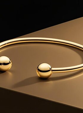 欧美钛钢创意热销流行饰品手环金色钢色圆球开口不锈钢手镯工厂