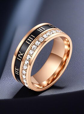 欧美不锈钢戒指ins高级满天星罗马数字转动钛钢戒指手饰直销