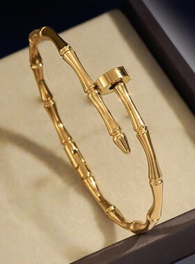 欧美ins网红18K金不锈钢竹节闭口手镯新款女式时尚百搭饰品