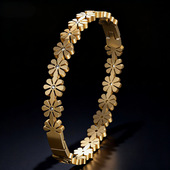 夏季 钛钢花朵手镯女不锈钢多个小雏菊镶钻卡扣手环小众高级感 新款