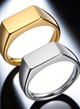 不锈钢方形LOGO刻字戒指冷淡风简约钛钢男女无性别设计感首饰