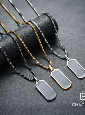 钛钢黑色几何形方块项链男简约小众轻奢锁骨链女高级感百搭配饰