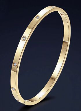 不锈钢外贸热售简约卡家三色手镯4mm窄版十钻经典卡扣情侣手环