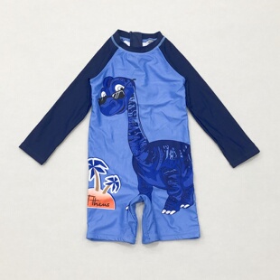儿童可爱卡通沙滩游泳衣装 连体泳衣防晒速干泳装 男童长袖 666外单