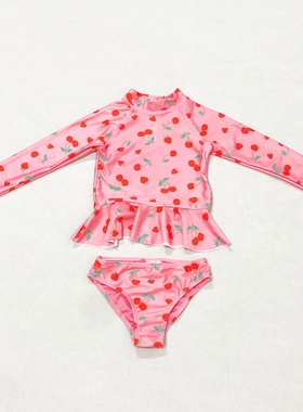 666外贸 美单yam*女童分体长袖泳衣温泉度假游泳防晒中小童泳装