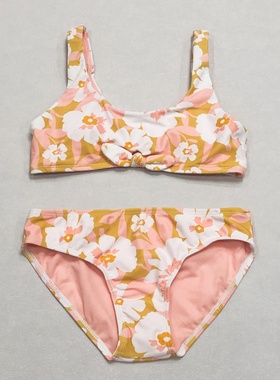 666外贸女童分体泳衣小清新黄色花朵女孩比基尼可爱洋气学生泳装
