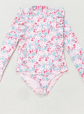 666美单Movi*ento女童长袖连体三角泳衣防晒40+女孩温泉游泳装