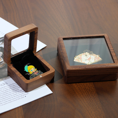 高级实木徽章收纳盒子礼盒胸针勋章收藏展示盒子单枚包装盒收纳