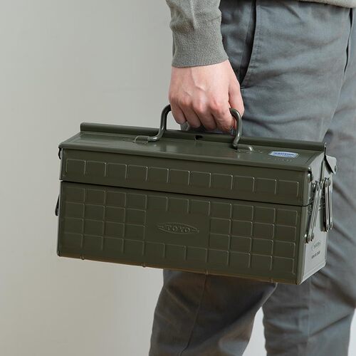 新品6色 日本进口TOYO双层金属工具箱家用五金工具盒收纳盒美术箱