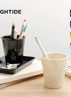 6色~大理石纹笔筒日本HIGHTIDE MARBLED杂物收纳桶盒笔插桌面文具