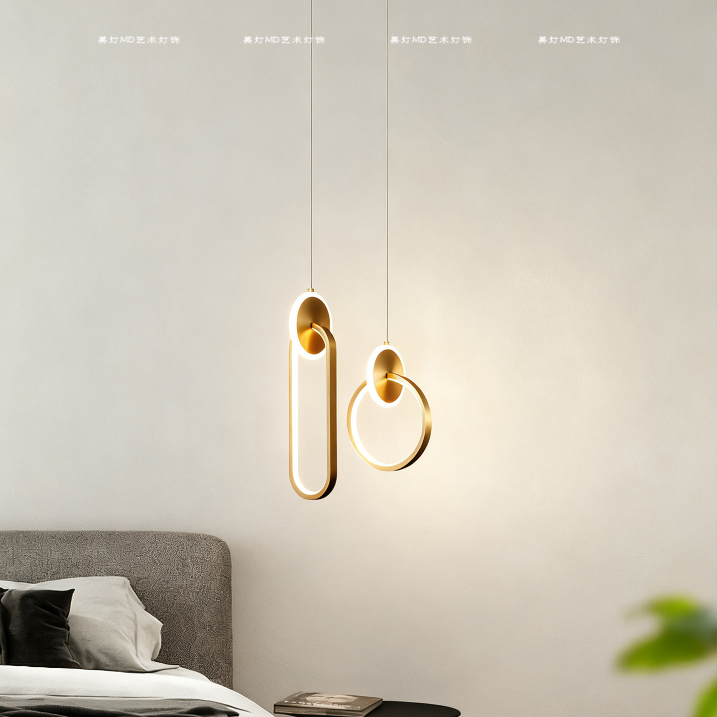 全铜床头吊灯现代简约客厅背景墙吊灯网红全光谱护眼卧室玄关灯具
