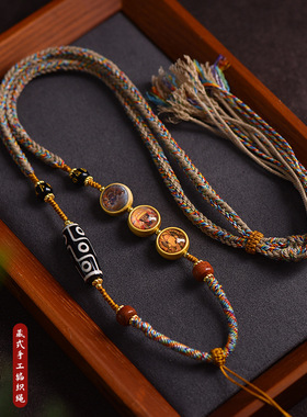 藏式吊坠项链绳纯手工手搓棉编绳唐卡文玩挂件绳子挂绳调节佛牌链