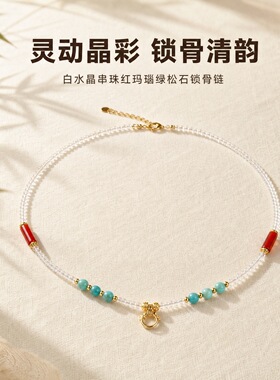 新中式唐卡项链佛牌宋锦挂坠链女款小清新轻奢百搭款水晶颈链批发